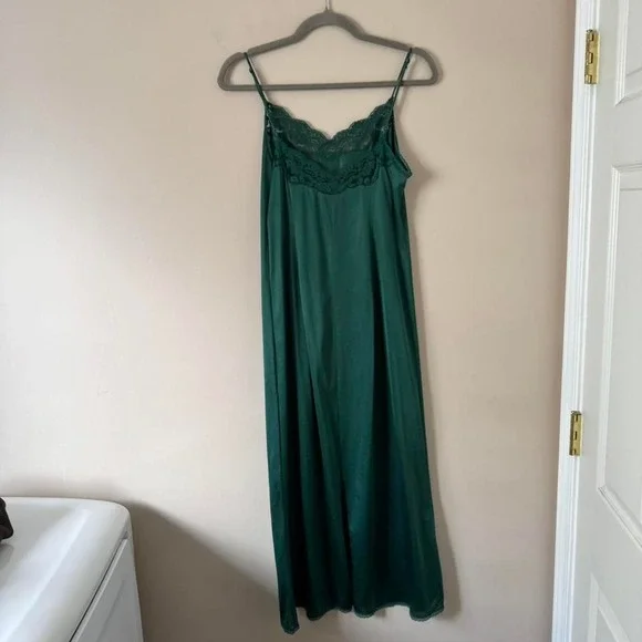 Green Vanity Fair Slip Medium Emerald Lace Dress - Picture 4 of 6
